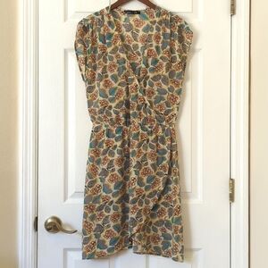 Gypsy 05 Floral Printed Silk Surplice Faux Wrap Cap Sleeve A-Line Mini Dress S